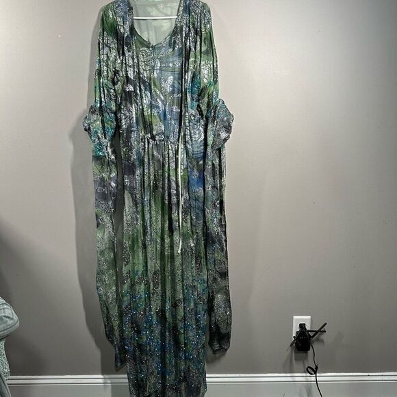 Bejeweled glitter embellished floor length maxi dress & duster jacket set - Picture 3 of 16